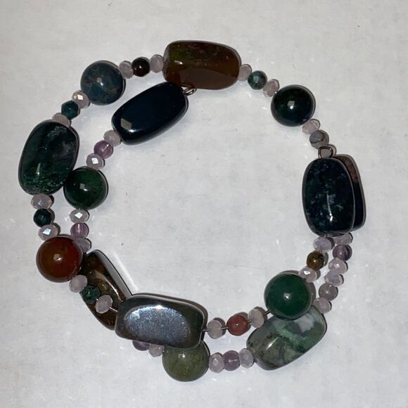 Semi Precious Natural Real Stones Wire Wrap Bracelet - Picture 1 of 6